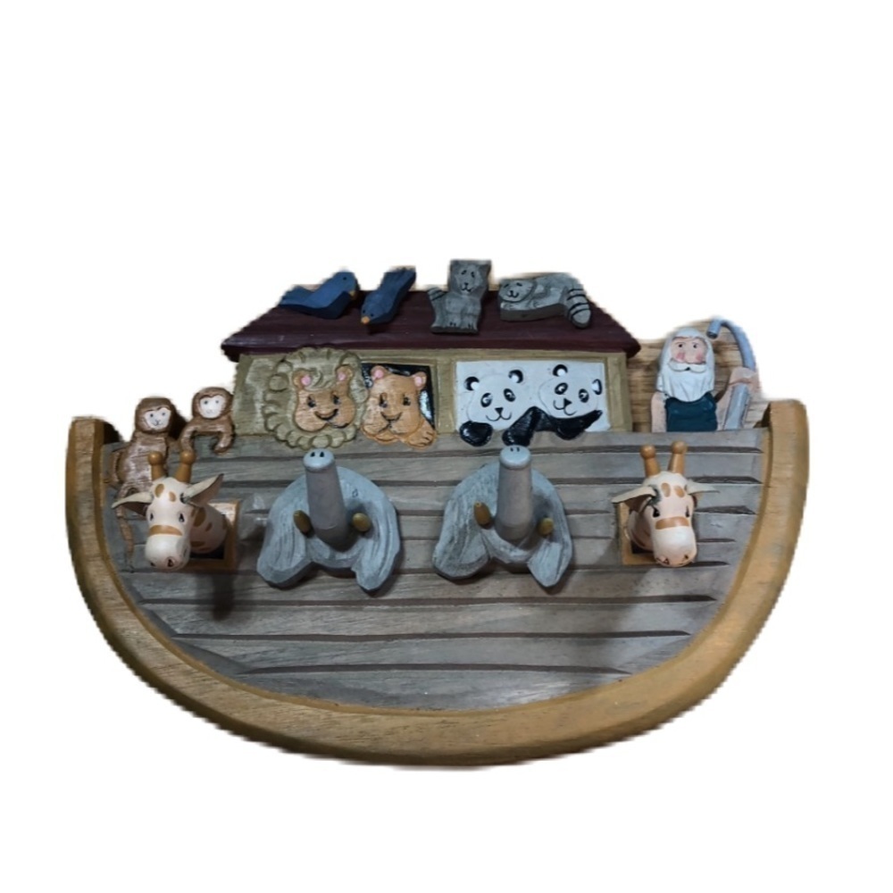 Vintage Noah’s Ark Coat Rack Hook Hanging Animals Elephant Giraffe Kids Room